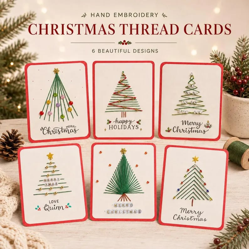 🎄ONLY £9.99– 6 Festive Designs ✨| Christmas Thread Art Card Kit – Create Beautiful Handmade Holiday Cards ✨
