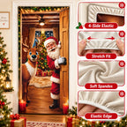 Christmas Door Cover Stretch Fit Santa & Reindeer Door Decoration with 4-Side Elastic Edges 🎅