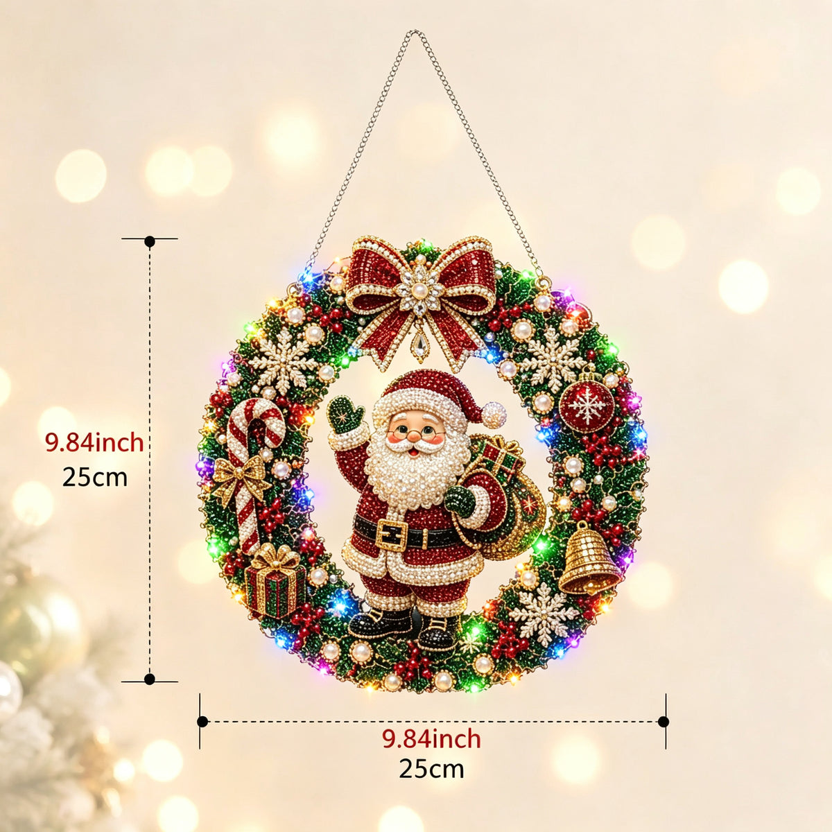 Christmas Pearl Diamond Painting Pendant Kit 9.84 Inch with LED Lights