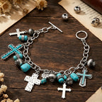 Timeless Bohemian Cross Bead Bracelet & Car Charm: Token of Enduring Heavenly Peace