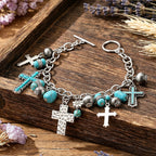Timeless Bohemian Cross Bead Bracelet & Car Charm: Token of Enduring Heavenly Peace