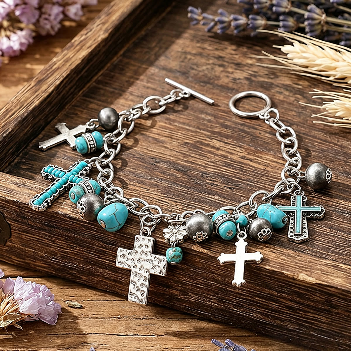 Timeless Bohemian Cross Bead Bracelet & Car Charm: Token of Enduring Heavenly Peace