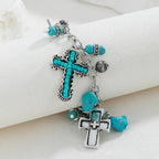 Timeless Bohemian Cross Bead Bracelet & Car Charm: Token of Enduring Heavenly Peace
