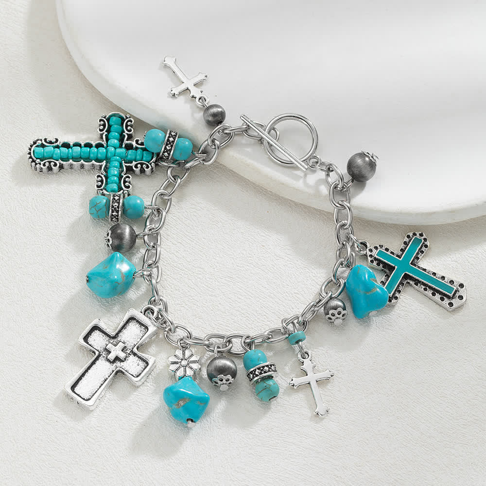 Timeless Bohemian Cross Bead Bracelet & Car Charm: Token of Enduring Heavenly Peace