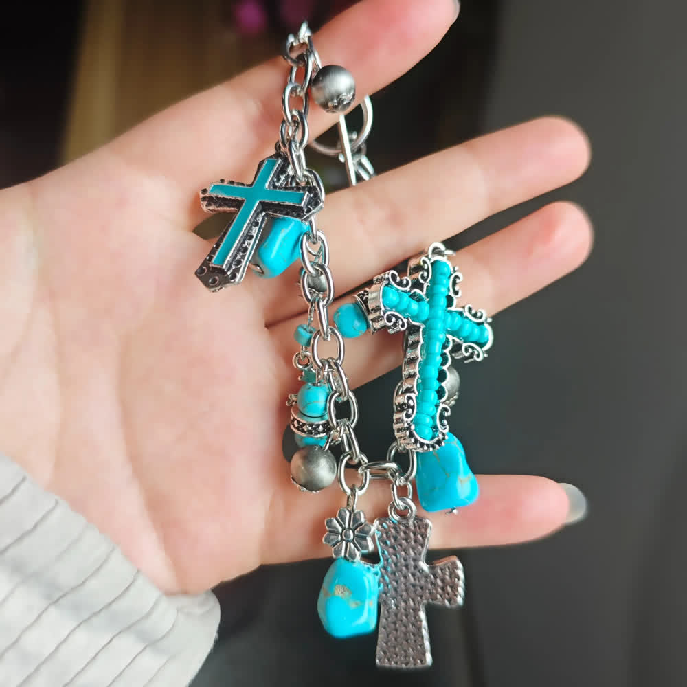 Timeless Bohemian Cross Bead Bracelet & Car Charm: Token of Enduring Heavenly Peace