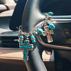 Timeless Bohemian Cross Bead Bracelet & Car Charm: Token of Enduring Heavenly Peace