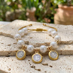 Knotted Cord Pearl Bracelet With St. Benedict Charms: Symbol of Celestial Blessing