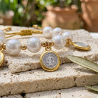 Knotted Cord Pearl Bracelet With St. Benedict Charms: Symbol of Celestial Blessing