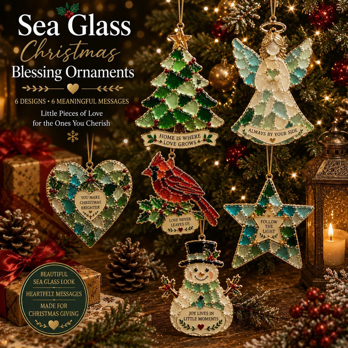 Special Offer 🎄 Save 63% | Sea‐Glass Christmas Hanging Ornaments, Xmas Tree Decor & Gift