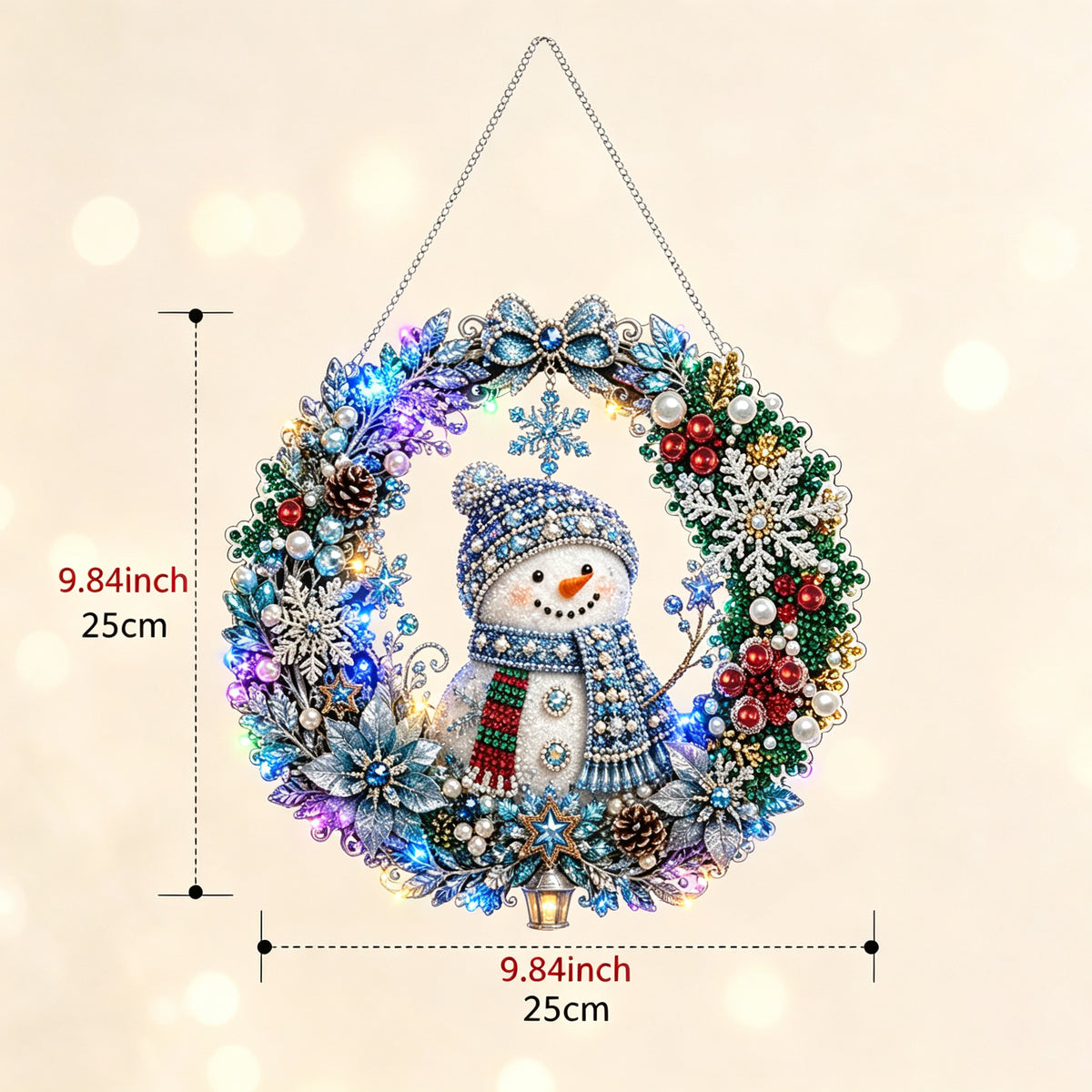 Christmas Pearl Diamond Painting Pendant Kit 9.84 Inch with LED Lights