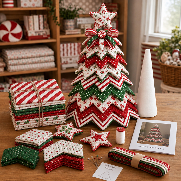 Candy Cane Star DIY Quilted Santa Christmas Tree Kit
