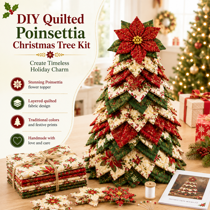 Poinsettia Holly DIY Quilted Santa Christmas Tree Kit