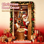 Christmas Door Cover Stretch Fit Santa & Reindeer Door Decoration with 4-Side Elastic Edges 🎅