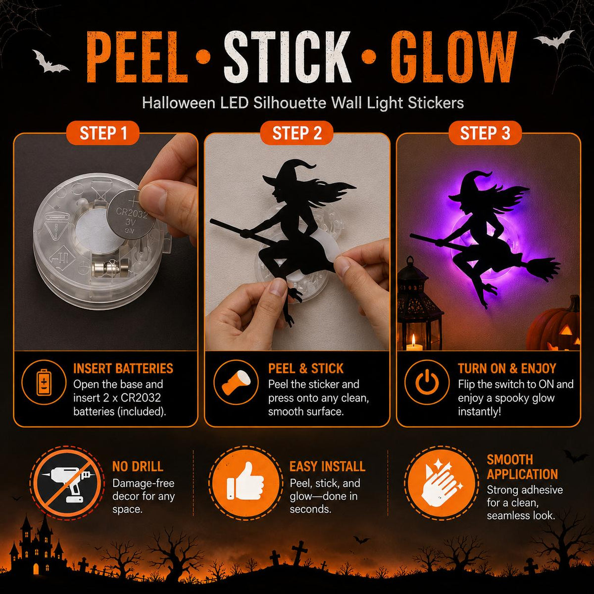 🎃 Halloween Spooky 3D LED Wall Decorations