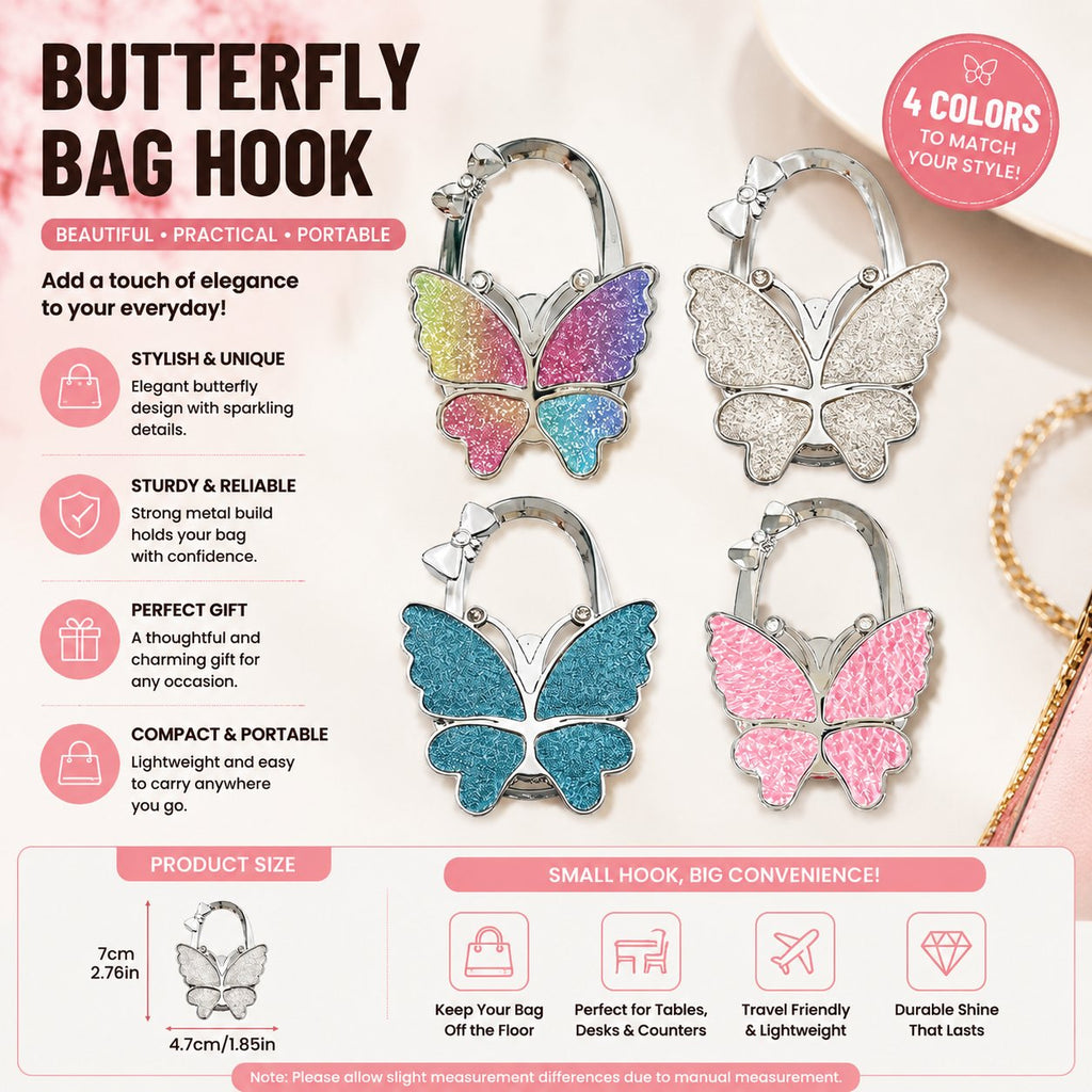 Butterfly Foldable Handbag Hook – Stylish, Portable & Non-Slip Bag Hanger