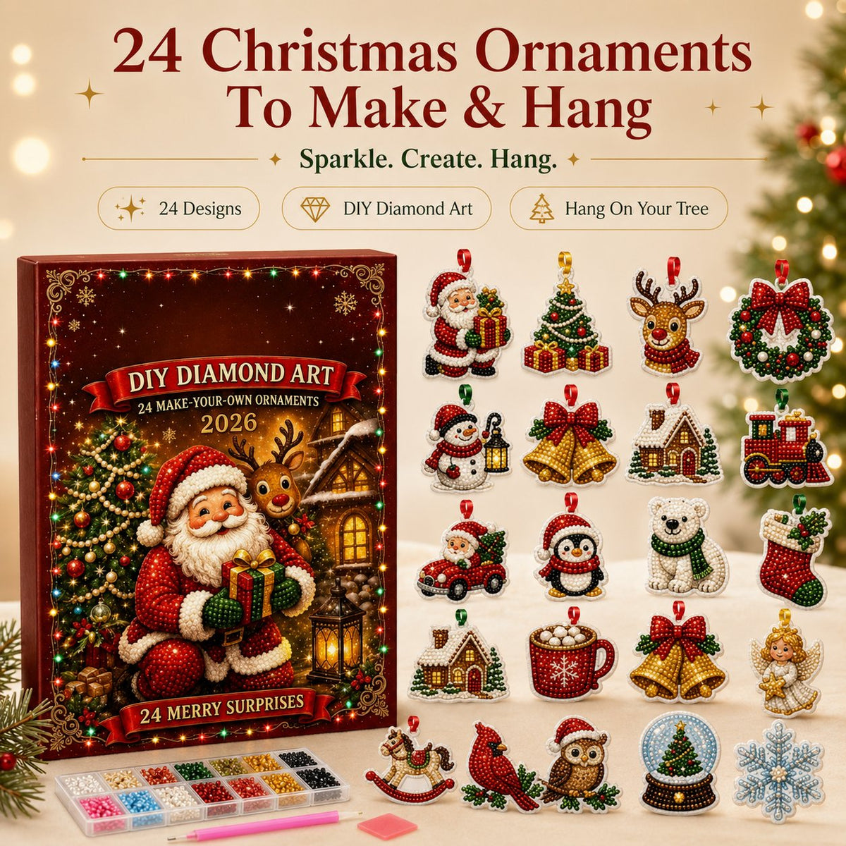 🎄 53% OFF | 24 DIY Christmas Diamond Painting Ornaments – Make & Hang ✨