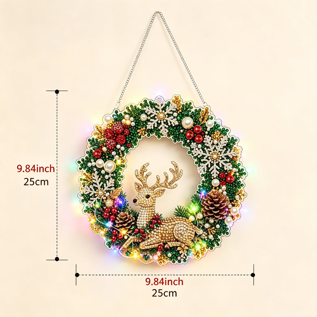 Christmas Pearl Diamond Painting Pendant Kit 9.84 Inch with LED Lights