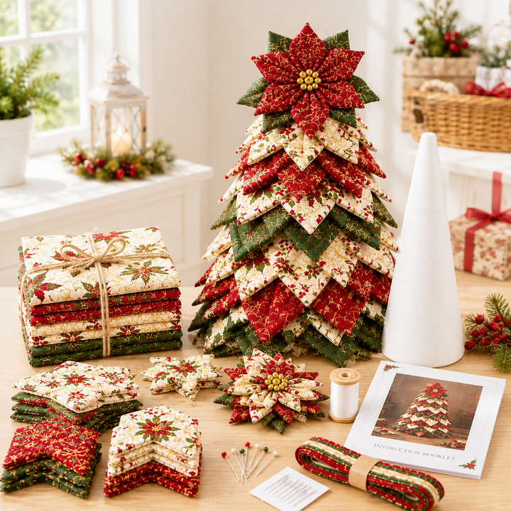 Poinsettia Holly DIY Quilted Santa Christmas Tree Kit