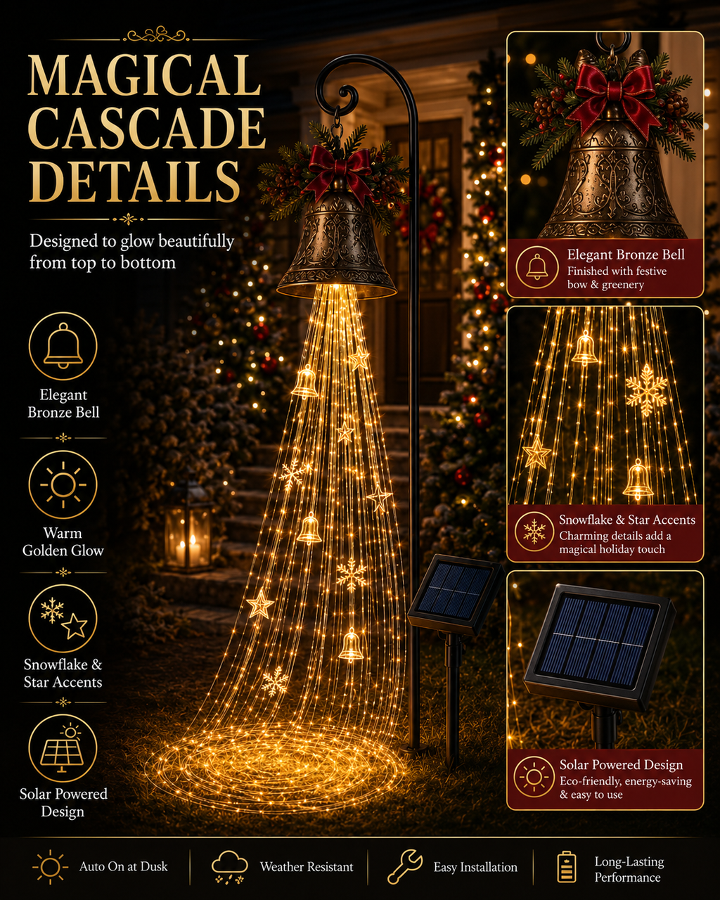 🎁Hot Sale 40% OFF🎄 Christmas Bell Cascade Solar Yard Light🔔