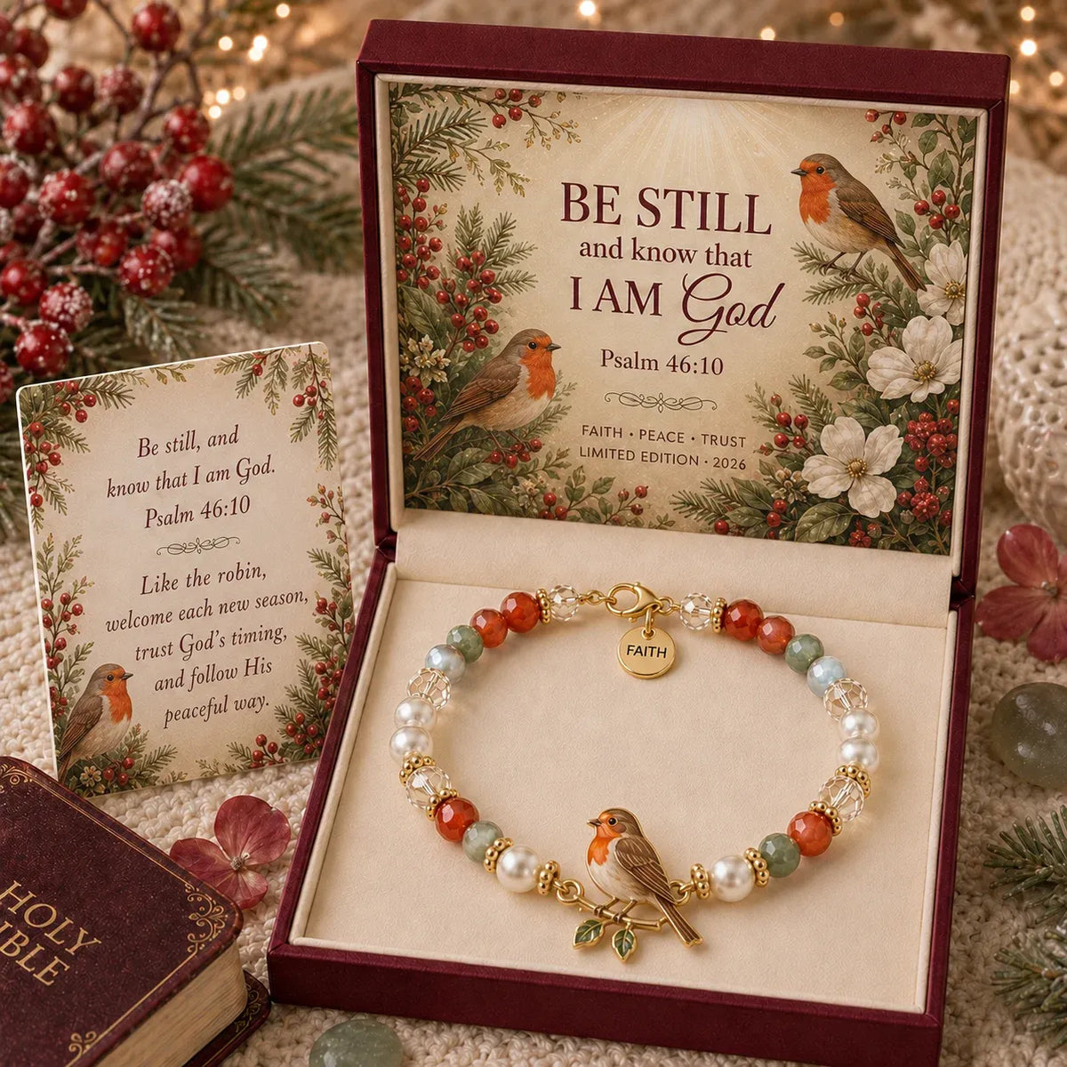 🎅 2026 Christmas Gift 49% Off--✝️ Psalm 46:10 Faith Bracelet | Limited Edition 2026 Christian Jewelry with 7 Meaningful Nature Symbols, Gemstone-Style Beads & Scripture Gift Box 🤍