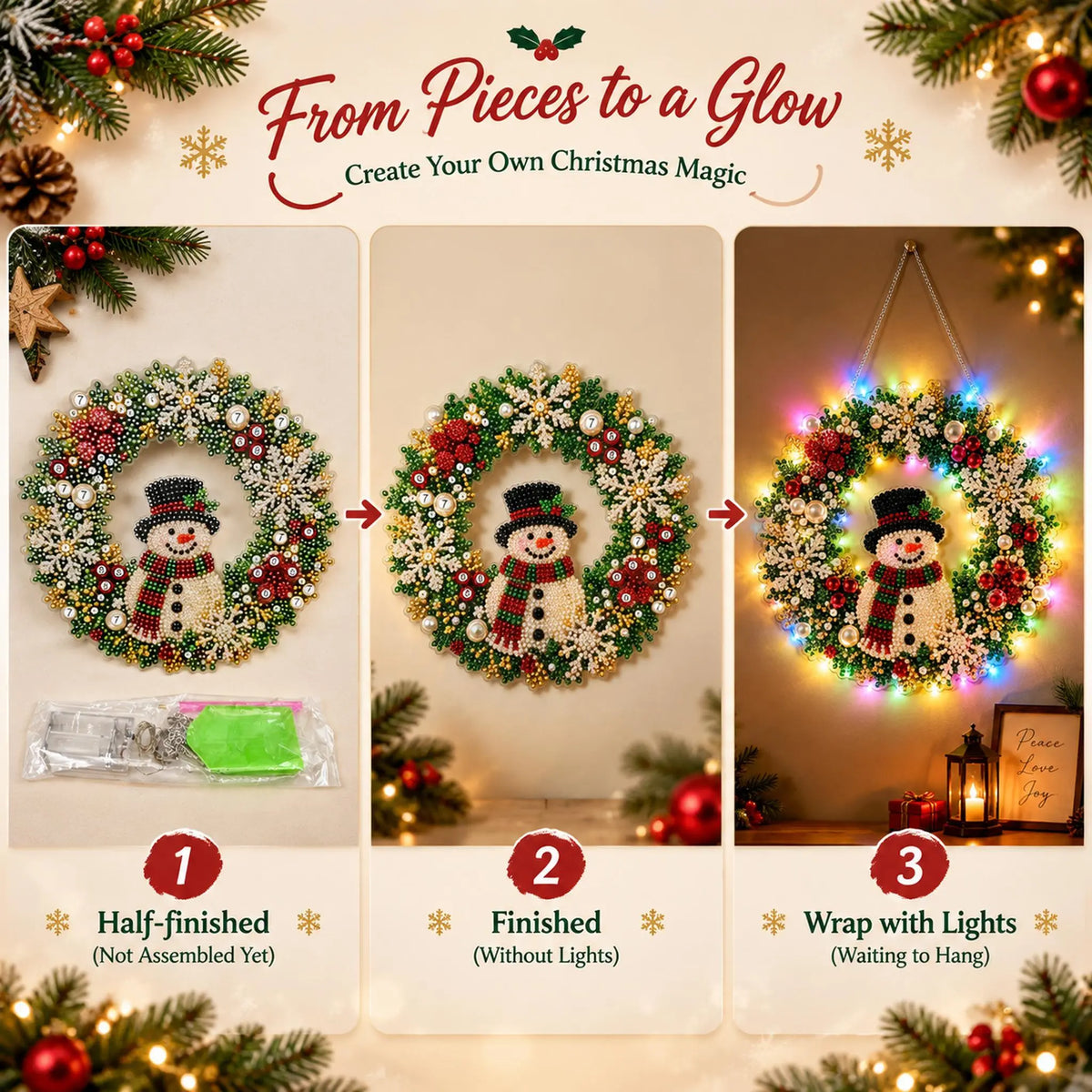 Christmas Pearl Diamond Painting Pendant Kit 9.84 Inch with LED Lights