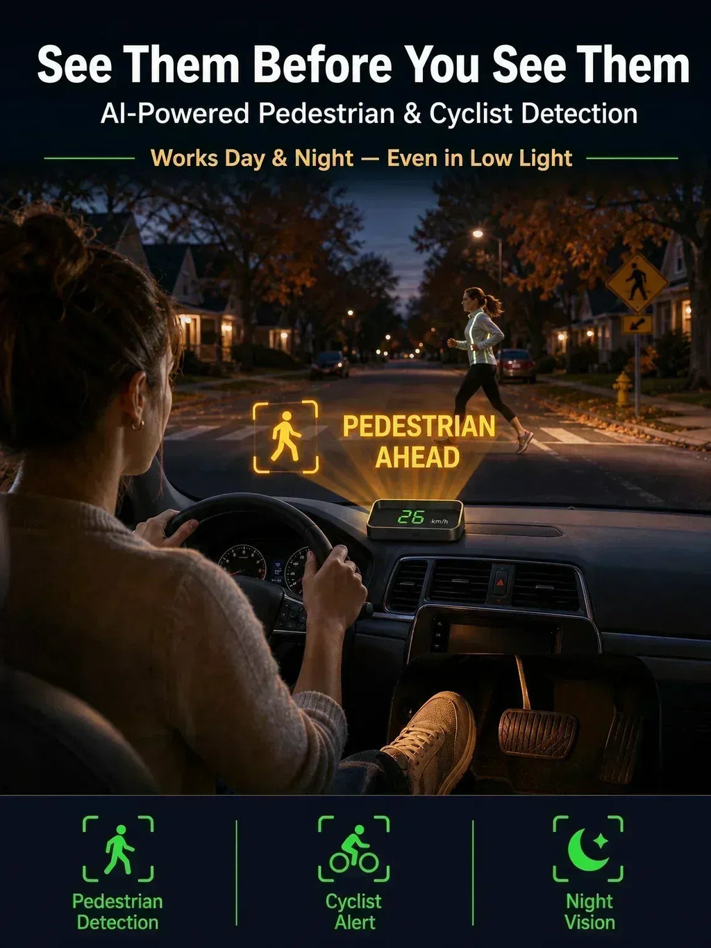 🚗50% OFF NOW! Head-Up Display Car GPS Digital Speedometer – Traffic Light Countdown & Red Light Camera Alert HUD, Universal Driver Safety Warning Device to Avoid Tickets for City Driving