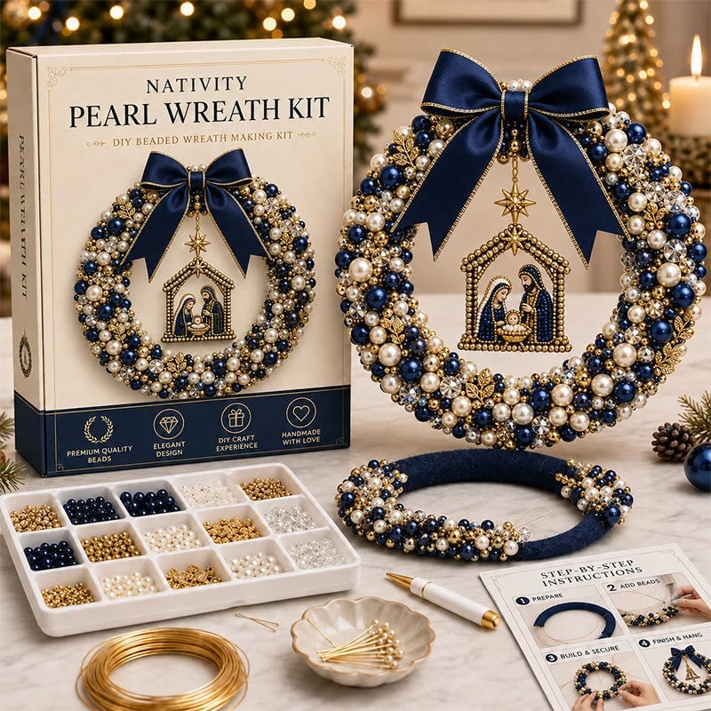 🎄✨ DIY Christmas Pearl Wreath Kit – Handmade Beaded Holiday Door Décor 💎🎀