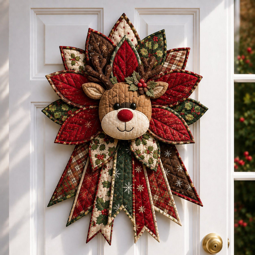 Crimson Poinsettia Bloom - Oversized Christmas Character Quilted Door Hanger Sewing Kit