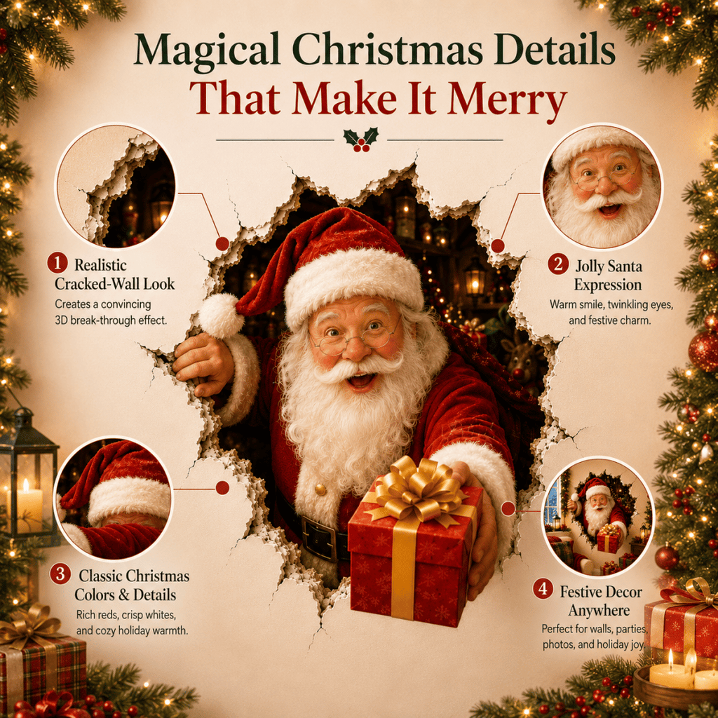 🎅Christmas Break-In 3D Wall Decal – Santa Surprise Effect Christmas Decoration