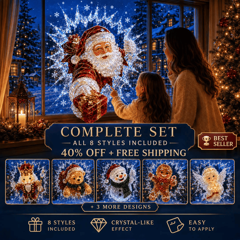 🔥 Only £6.99 | Save 63% – 3D Crystal Christmas Window Decal 🎄 Shattered-Glass Holiday Decoration
