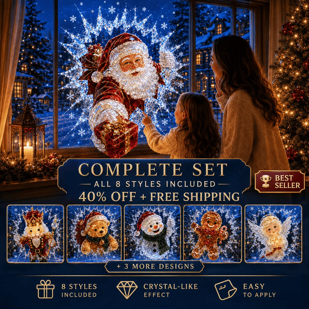 🔥 Only £6.99 | Save 63% – 3D Crystal Christmas Window Decal 🎄 Shattered-Glass Holiday Decoration