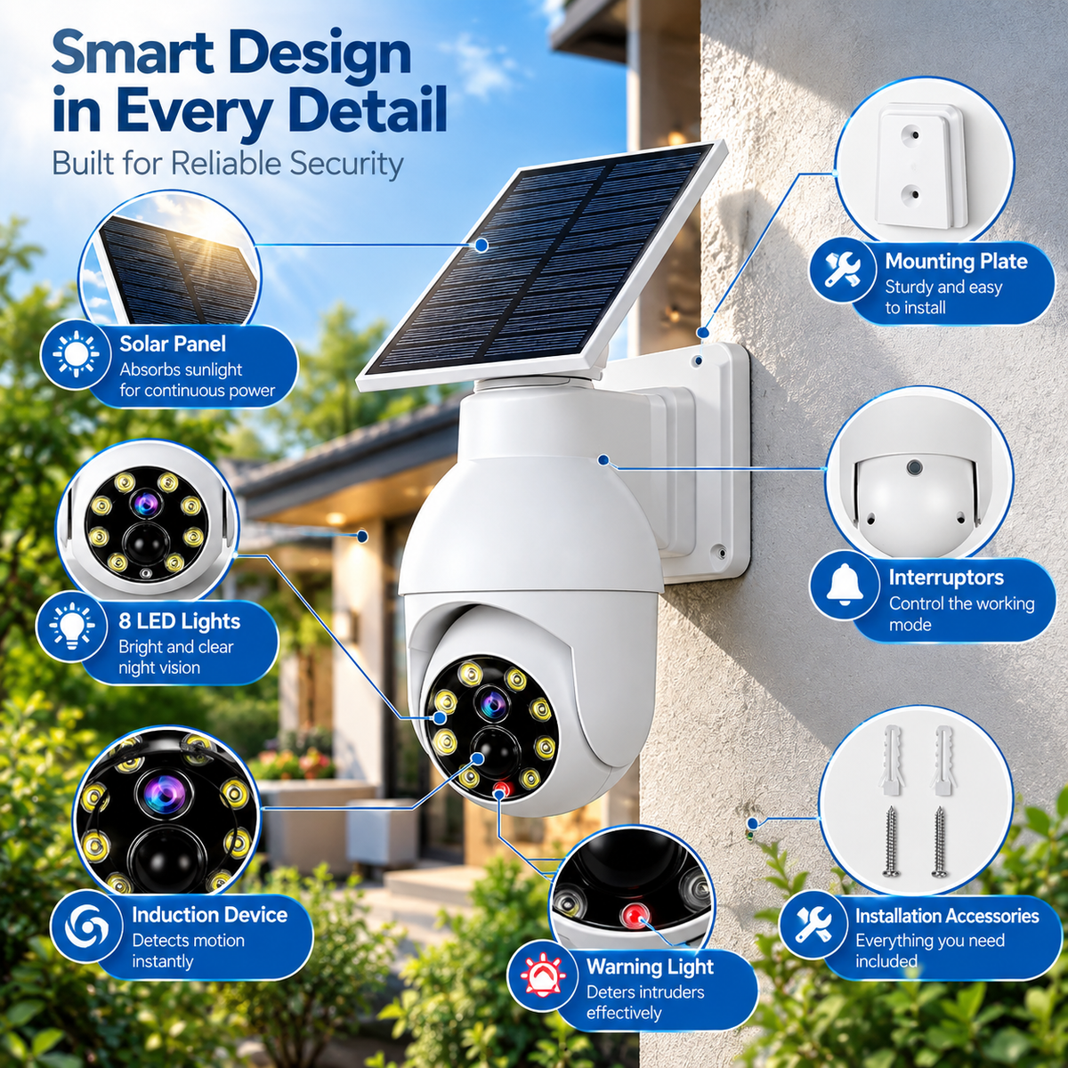Yunsune 360° Solar Security Light – Motion Sensor Camera-Style Spotlight