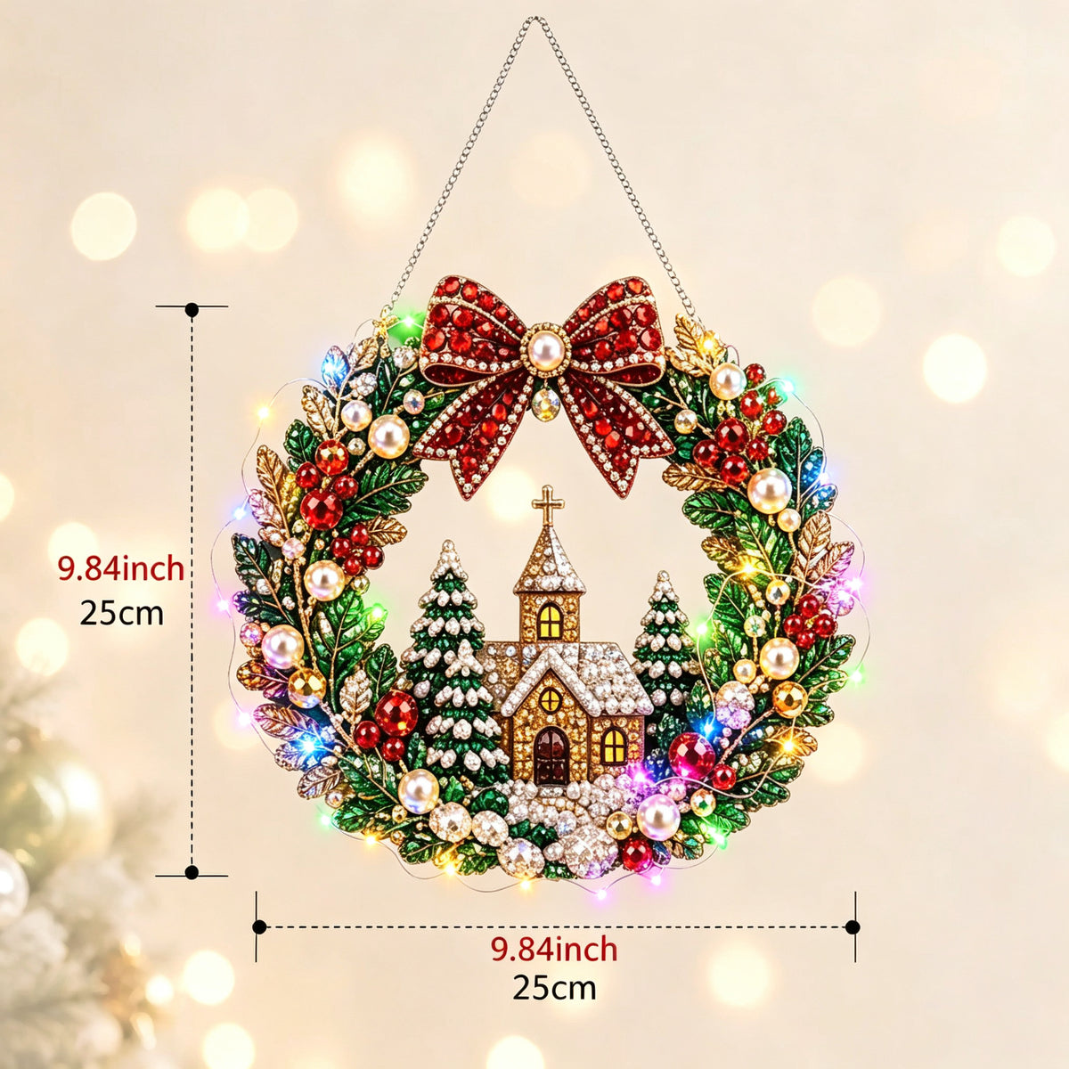 Christmas Pearl Diamond Painting Pendant Kit 9.84 Inch with LED Lights