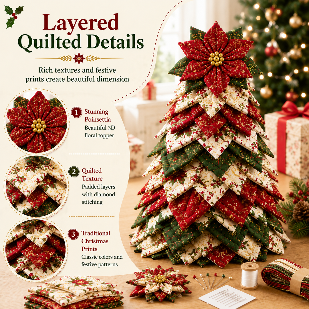 Poinsettia Holly DIY Quilted Santa Christmas Tree Kit