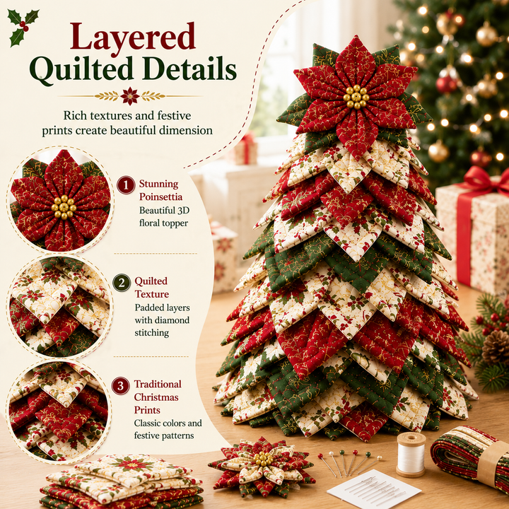 Poinsettia Holly DIY Quilted Santa Christmas Tree Kit
