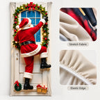 Christmas Door Cover Stretch Fit Santa & Reindeer Door Decoration with 4-Side Elastic Edges 🎅