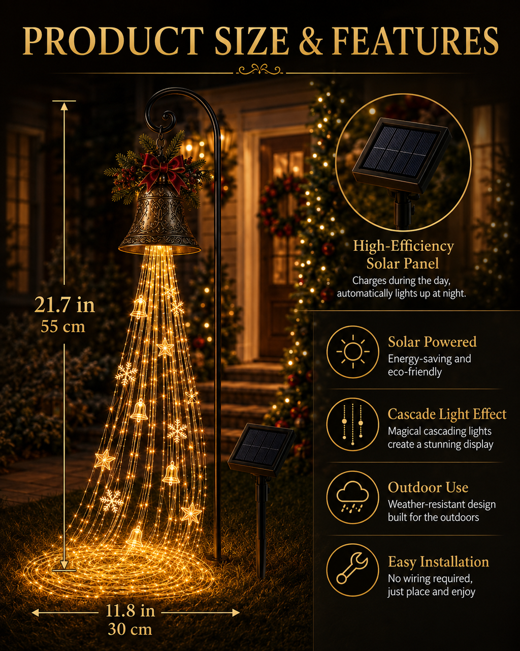 🎁Hot Sale 40% OFF🎄 Christmas Bell Cascade Solar Yard Light🔔