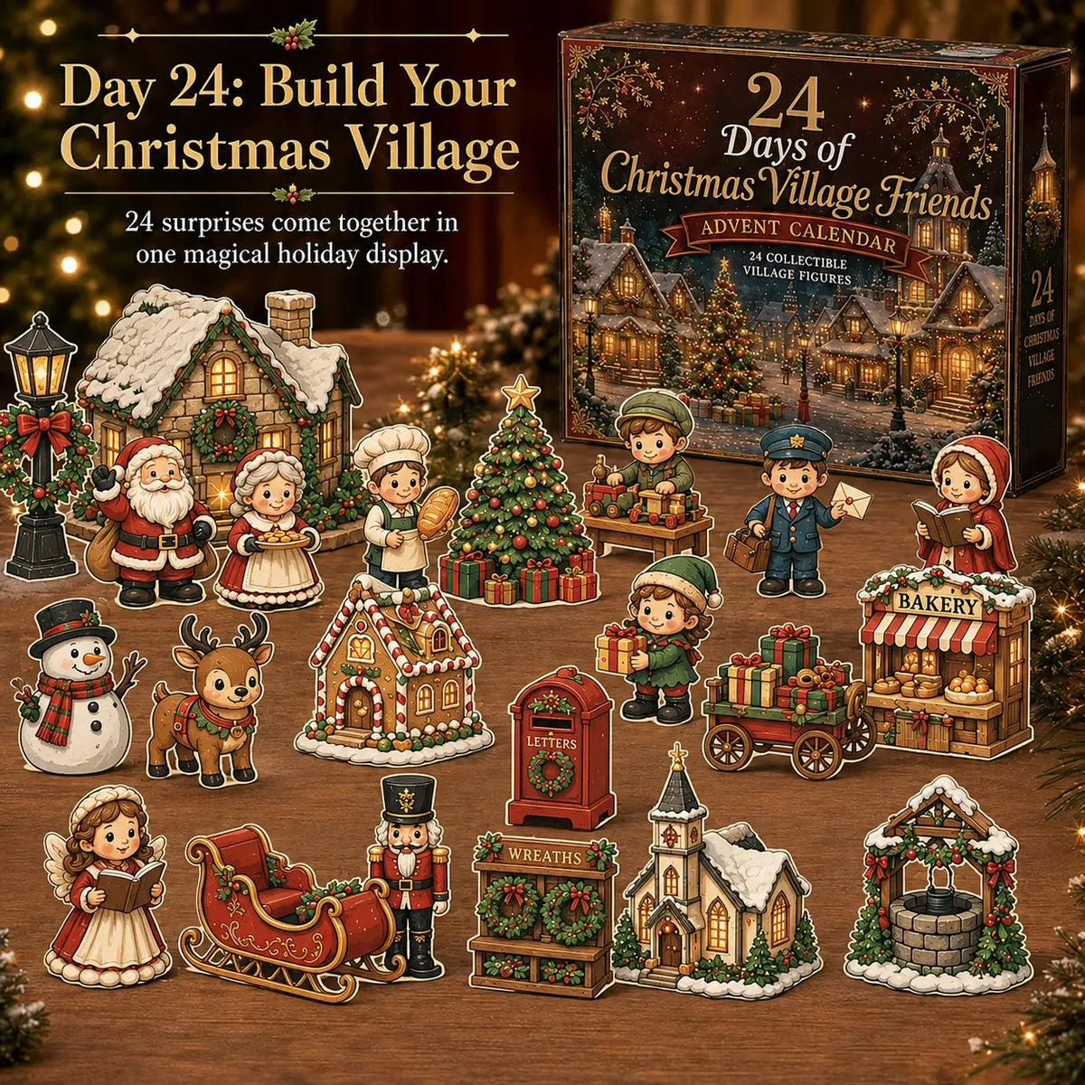 🎄24 Days Of Christmas Village Friends Advent Calendar | 24 Unique Miniature Characters, Shops & Holiday Collectibles for a Complete Festive Village ✨