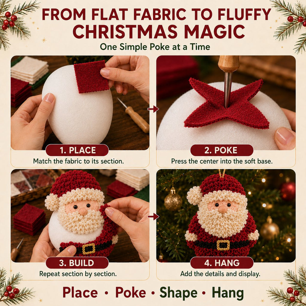 🎄 Special Offer | 48% OFF – Beginner-Friendly 3D Fabric Poke Christmas Ornament DIY Kit 🎁