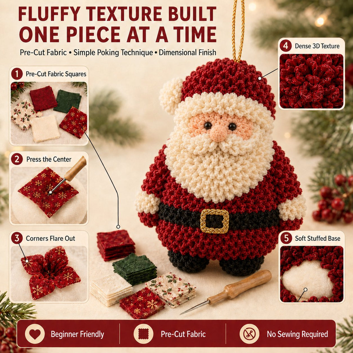 🎄 Special Offer | 48% OFF – Beginner-Friendly 3D Fabric Poke Christmas Ornament DIY Kit 🎁