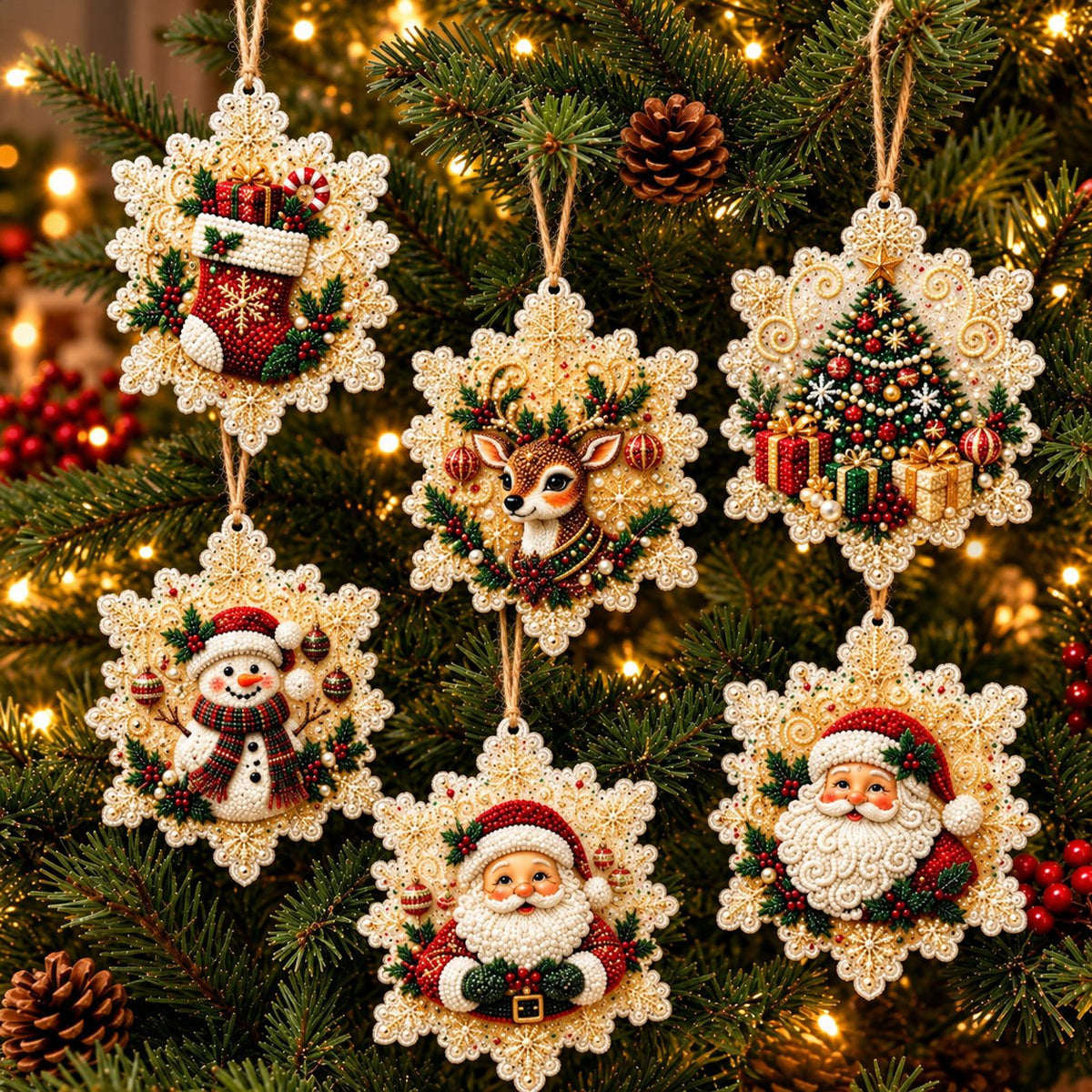 🎄 ONLY £7.99! Christmas DIY Hanging Ornament Set – 6 Festive Tree Decorations ✨
