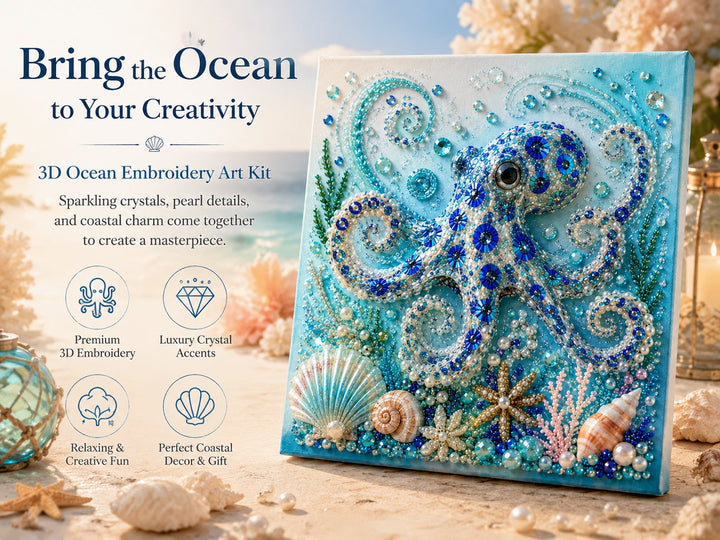 🌊Ocean Theme Pearl Art DIY Kit | 3D Sparkling Coastal Wall Decor 🐚✨