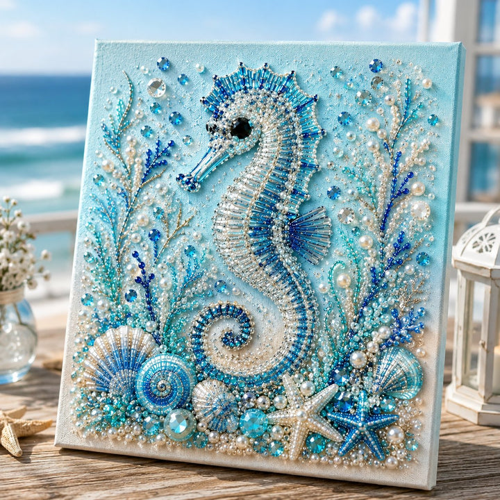 🌊Ocean Theme Pearl Art DIY Kit | 3D Sparkling Coastal Wall Decor 🐚✨