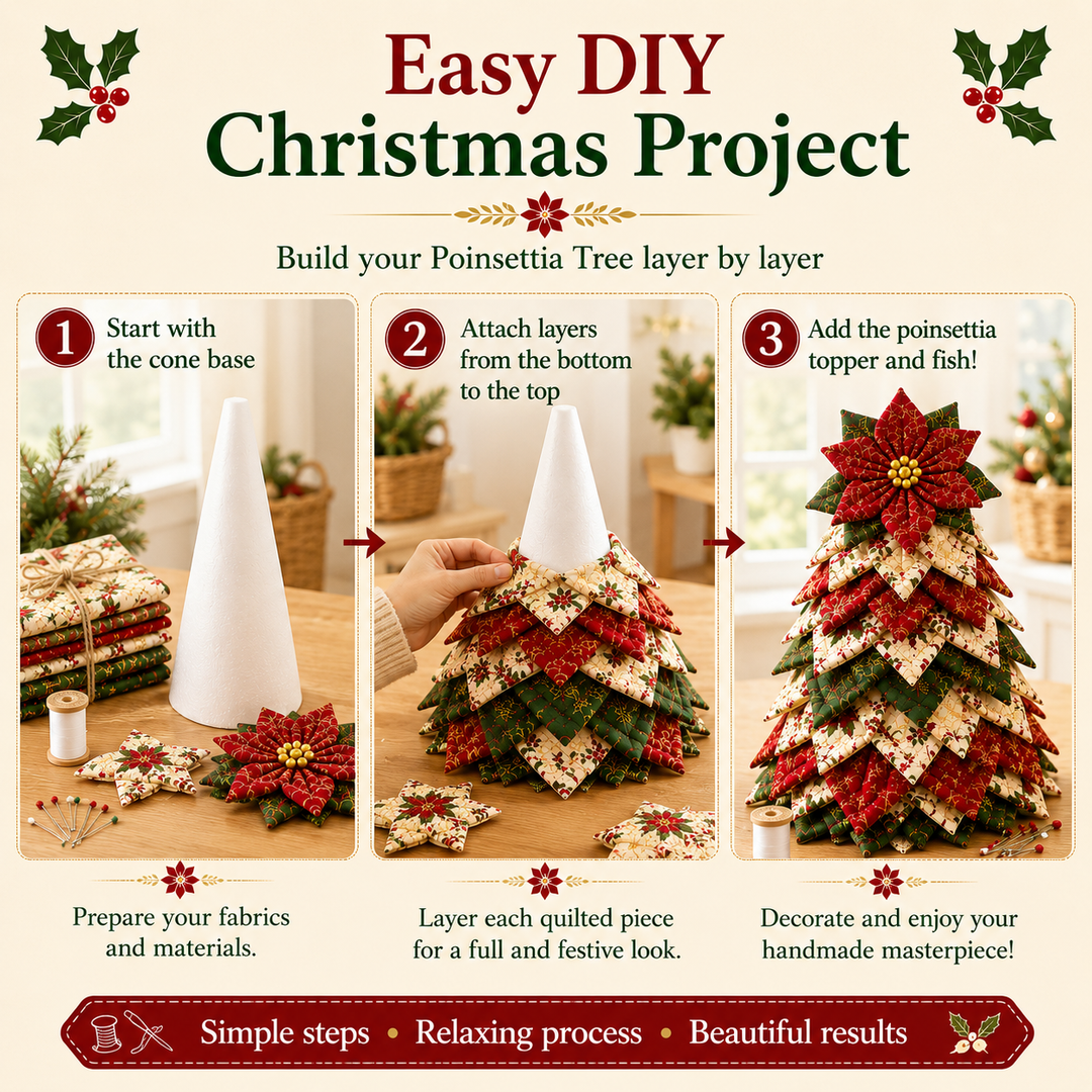 Poinsettia Holly DIY Quilted Santa Christmas Tree Kit