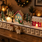 Home Reflections Christmas Village Advent Calendar – DIY Wooden Countdown Decoration with LED Lights, Music & 24 Gift Drawers