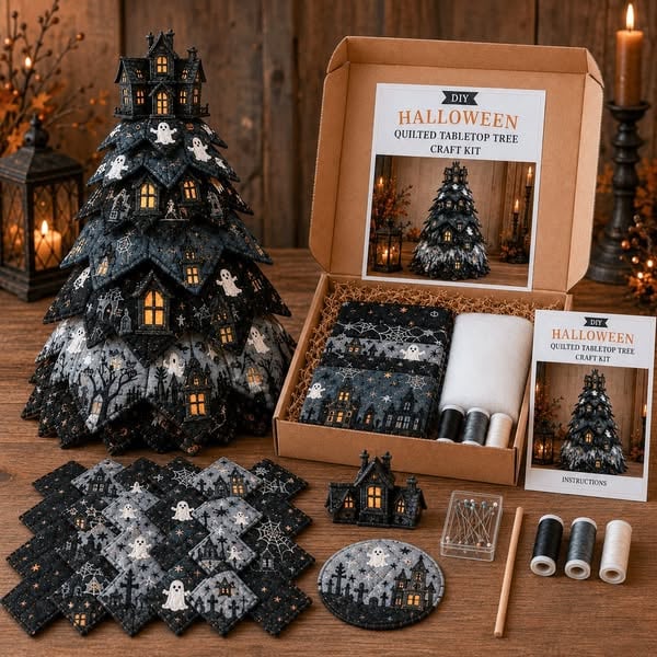 DIY Halloween Cat Quilted Fabric Tree Kit