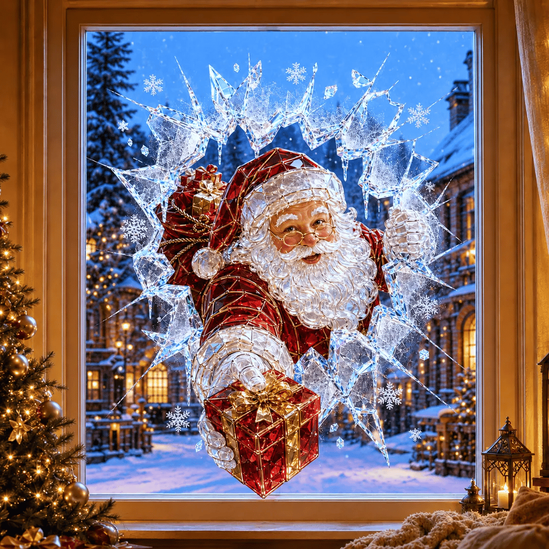 🔥 Only £6.99 | Save 63% – 3D Crystal Christmas Window Decal 🎄 Shattered-Glass Holiday Decoration