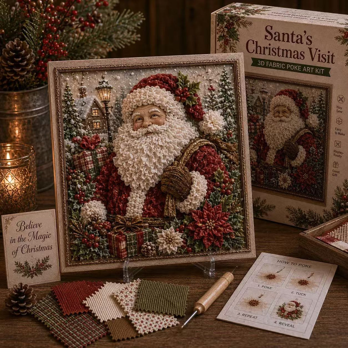 🔥Christmas Discount 59% Off🎅 3D Christmas Fabric Poke‐Art Craft Kit | Framed Shelf‐Ready Festive Decor