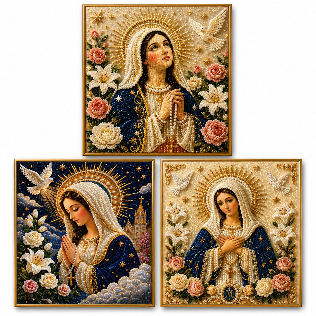 🙏 Divine Pearl Bead Virgin Mary Icon – A Peaceful DIY Faith Art Gift ✨