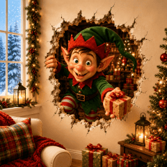 🎅Christmas Break-In 3D Wall Decal – Santa Surprise Effect Christmas Decoration